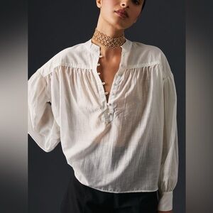 Anthropologie Sunday in Brooklyn‎ Henley Blouse Womens White Peasant Blouse